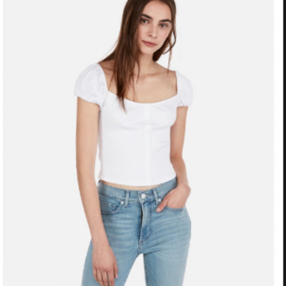 Express One Eleven Ribbed Puff Sleeve Top